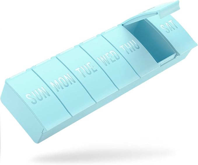 Barhon Large Weekly Pill Organizer, Big Vitamin Organizer Case for 7 Day, Travel Medicine Pill Box to Hold Various Supplements and Fish Oil, Light Blue