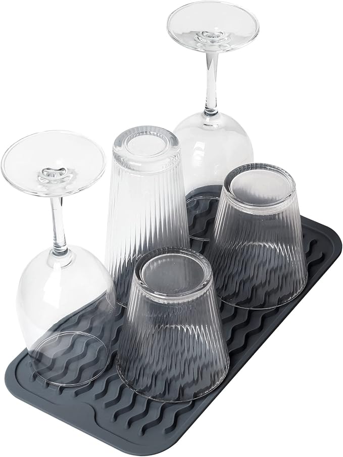 ZLR Silicone Sink Caddy & Sponge Holder, 6"x12", 2-Pack, Dark Gray | Sink Organizer for Soap, Sponge & Brush, Doubles as Bathroom Vanity Tray, Raised Lip, Non-Slip Food-Grade Silicone