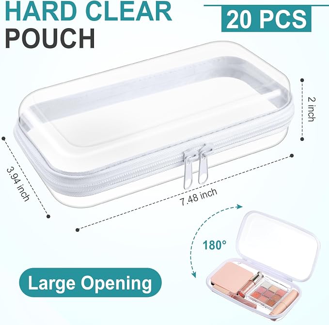 20 Pcs Clear Hard Zipper Case Bulk Hard Shell Plastic Pouch Transparent Double Zippers Toy Storage Organizer Bins for Building Blocks, Puzzles, Cosmetics(7.48 x 2.94 x 2 Inch)
