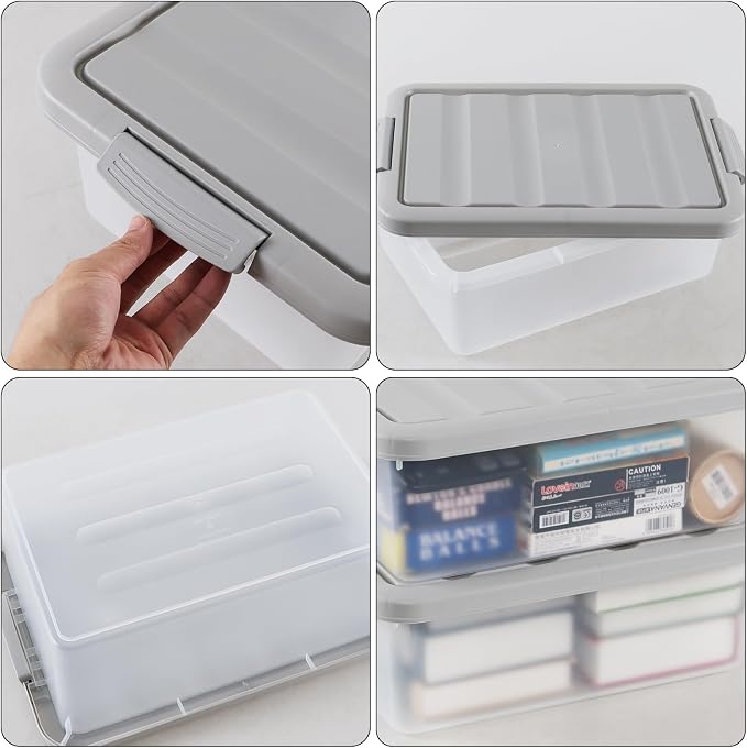 Wekioger 14 Quart Home Latch Storage Container Bin with Grey Lid, 2 Packs