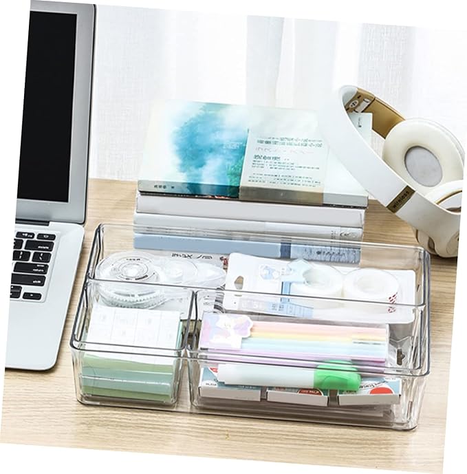 HOMSFOU 2pcs PET Drawer Organizing Boxes Dividers Desktop Storage for Office Supplies Makeup and Sundries for Home and Office Use