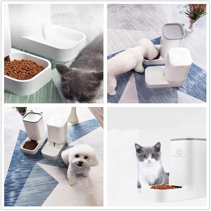 chenming Gravity Pet Feeder and Water Dispensers.Dogs Gravity Feeder Dispenser Cats Water Dispenser No Spill Big Capacity Pet Bowl for Cats & Small, Medium, Large Dogs, White