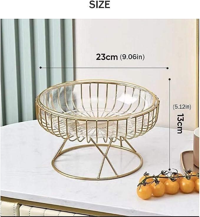 Transparent PET base fruit platter gold stand metal frame snack dessert tray plate, home creative modern living room fruit bowl stand (Transparent)