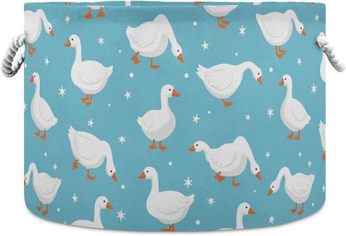 DOMIKING Large Storage Basket for Toys Ducks Blue Stars Storage Bin Box Kids Laundry Hamper for Nursery Laundry Hamper Books Home Decor