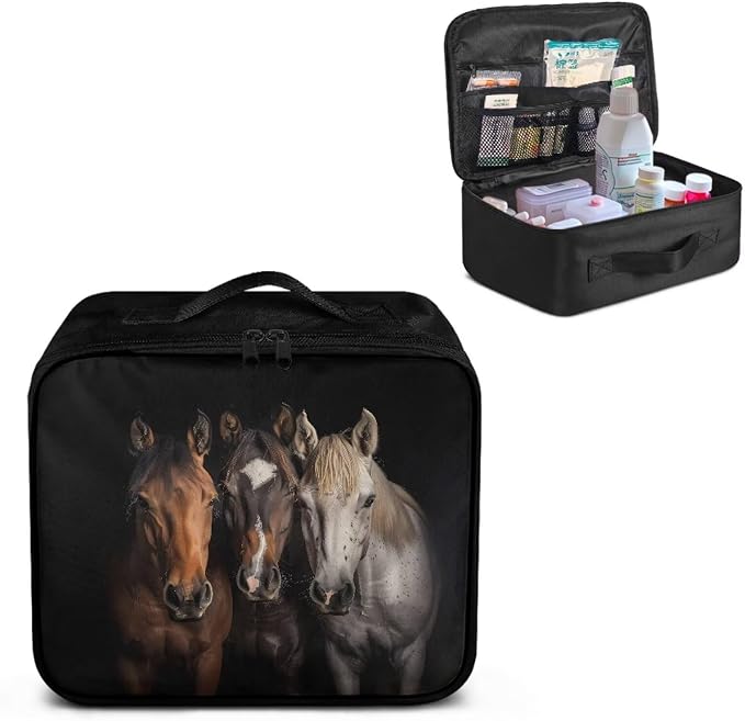 Rnyleeg Black First Aid Kit Bag Empty Horse Medical Kit for Home Empty First Responder Bag Compact Lightweight Travel First Aid Pouch for Men