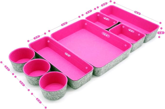 Welaxy 8pc Desk Drawer Organizer Bin Jewelry Office Catchall Tray Hot Pink | Sustainable material soft yet sturdy,multi-purpose storage, sleek minimalist lifestyle