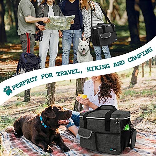 PetAmi Dog Travel Bag Organizer, Pet Supplies Diaper Tote, Dark Gray Large | Pet Travel Kit with 2 Food Containers & 2 Collapsible Dog Bowls, Luggage Sleeve, Weekend Getaway Road Trip Camping Essentials