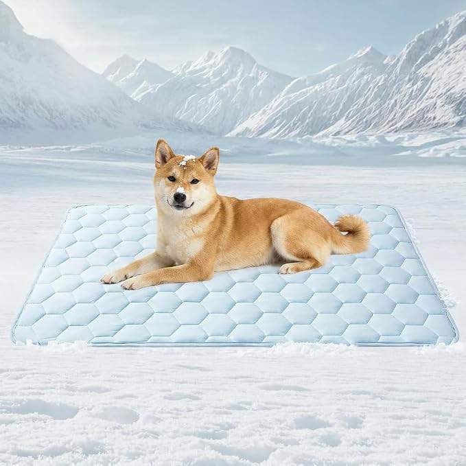Dog Cooling Mat for Large Dogs,Washable Self Cooling Pet Pad with Non Slip Bottom,Portable Ice Silk Cooling Bed for Medium Large Dogs,Foldable Cooling Blanket for Indoor Outdoor Crate Use(XXL，Blue