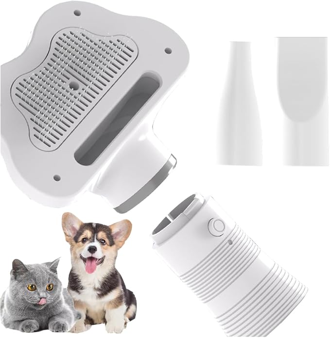Dog Hair Dryer, 3-in-1 Cat Blow Dryer with Slicker Brush, 600W Pet Hair Dryer for Small and Medium-Sized Dogs and Cats, Dog Grooming Dryer Portable ＆ Adjustable Temperature,