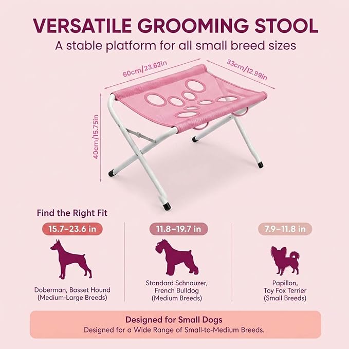 Pet Bathing Hammock, Foldable 8-Hole Grooming Stand for Small Pets (Pink) | Easier Pet Bathing, Less Scratches and Bites, Sturdy Frame Quick-Dry Mesh, Ideal for Dogs & Cats, Nail Trimming and Grooming