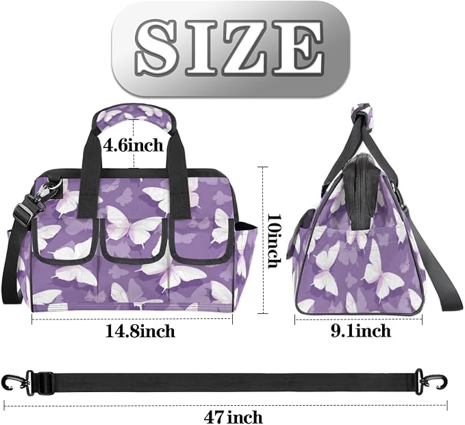Butterfly Heavy Duty Tool Bag 14.8 Inch Purple Portable Soft Tool Box Organizer Storage with Adjustable Shoulder Strap