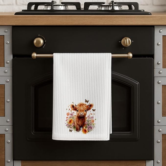 Cute Farmhouse Highland Cow Kitchen Towels Decor,Highland Cow Hand Towel for Bathroom,Highlands Cows Theme Dish Towels Gifts for Women Mom Nieces Grandma Friend,Drying Cloth Tea Towel