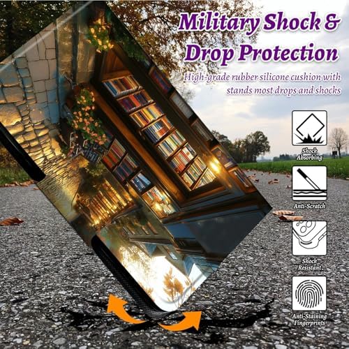 Rotating Handle Case for Samsung Galaxy Tab S8 Plus 2022/S7 FE 2021/S7 Plus 2020 12.4 Inch, 360 Degree Swivel Kickstand with Magnetic Closure Leather Protective Cover, Flower Library