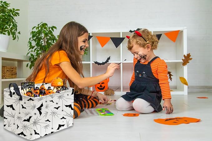 Sanjiaofeng Rectangular Kids Basket Halloween Storage Bins,Bat Storage Basket with Handles.Clothers,Books,Kid's Gifts Bins. (Bat spider)