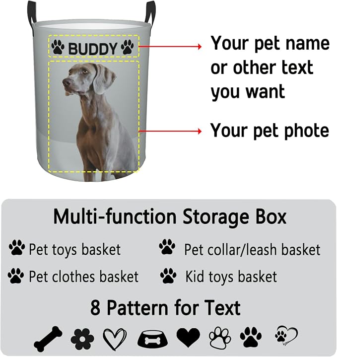 Personalized Large Dog Toy Storage Basket Bin Collapsible Custom Pet Stuff Box Chest Container for Living Room Organizer for Dog Toys,Dog Food,Blankets,Clothing (Grey)