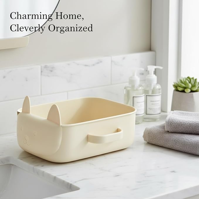 Dog Shaped Storage Bin with Lid and Handle, Decorative PP Plastic Organizer Box for Home, Office, and Craft Supplies