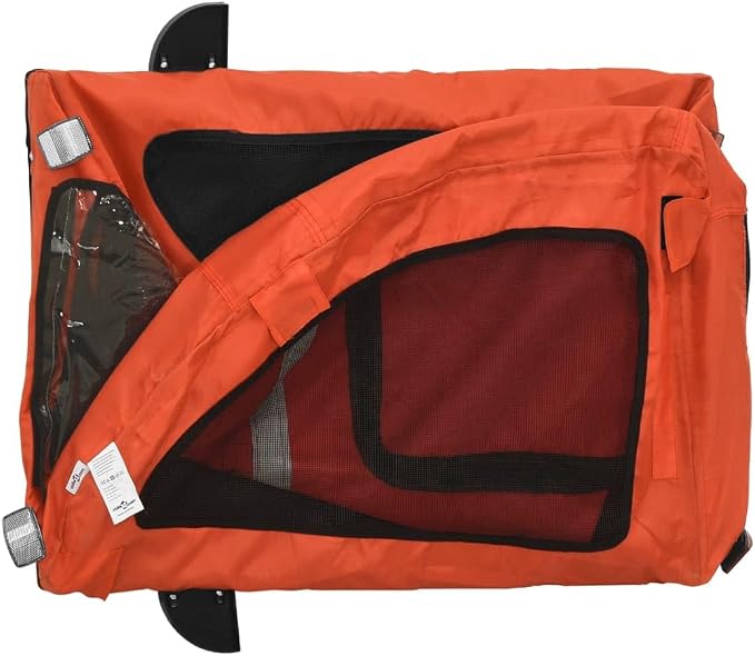 Pet Bike Trailer for Small Dogs, Foldable Bicycle Cargo Trailer with Iron Frame and Oxford Fabric, Includes Mesh Windows, Reflectors and Flag for Safety