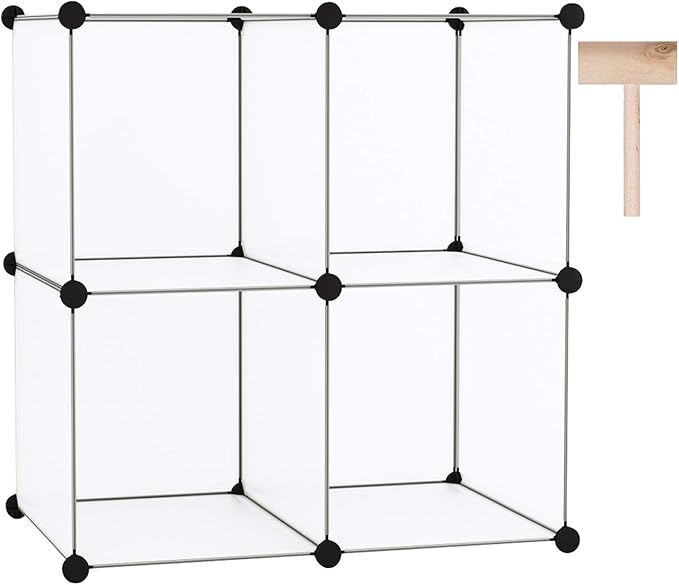 C&AHOME Plastic Cube Storage Organizer, 4-Cube Shelves Units, White | DIY Modular Bookshelf, Portable Closet Organizers and Storage Ideal for Bedroom, Office, 24.8" L x 12.4" W x 24.8" H