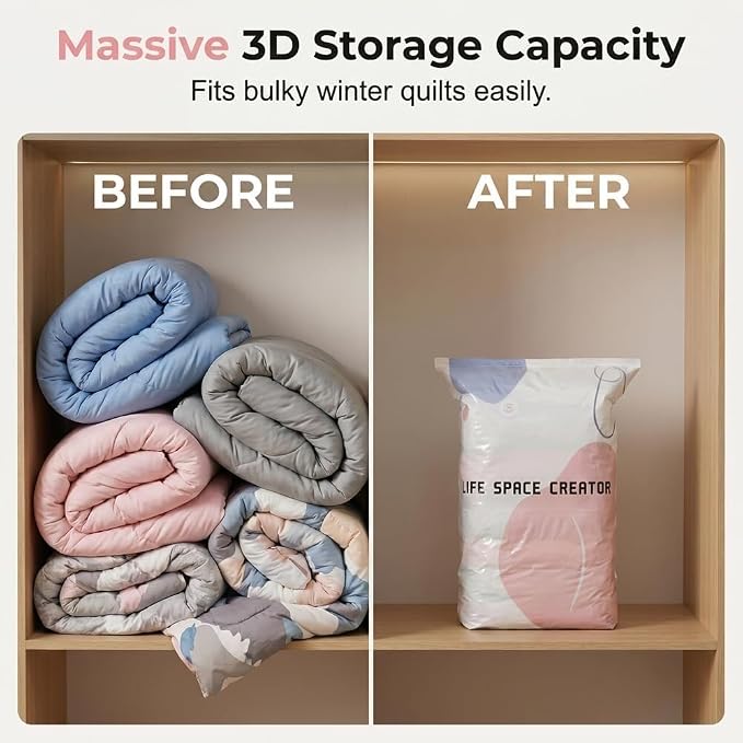 No‑Pump Vacuum Storage Bags, 2026 New Extra Large Space Saver Bag, Press & Seal Reusable Space Saver Bags, No Pump Needed, for Jumbo Clothes Bedding,Comforters,Off‑Season Gear (2, 100x80x30cm)