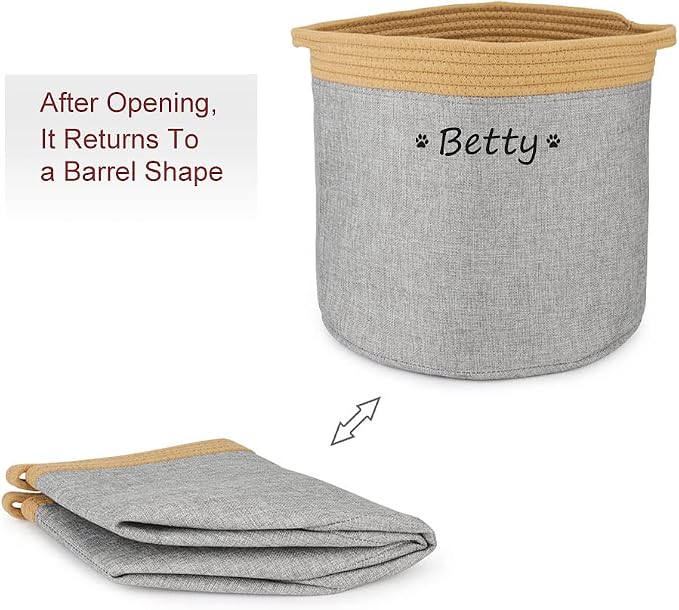 Personalized Dog Toy Storage Basket Bin - Collapsible Customized Pet's Name Round Storage, Box Organizer for Dog Toys、Clothing、Apparel & Accessories (Yellow+Khaki)
