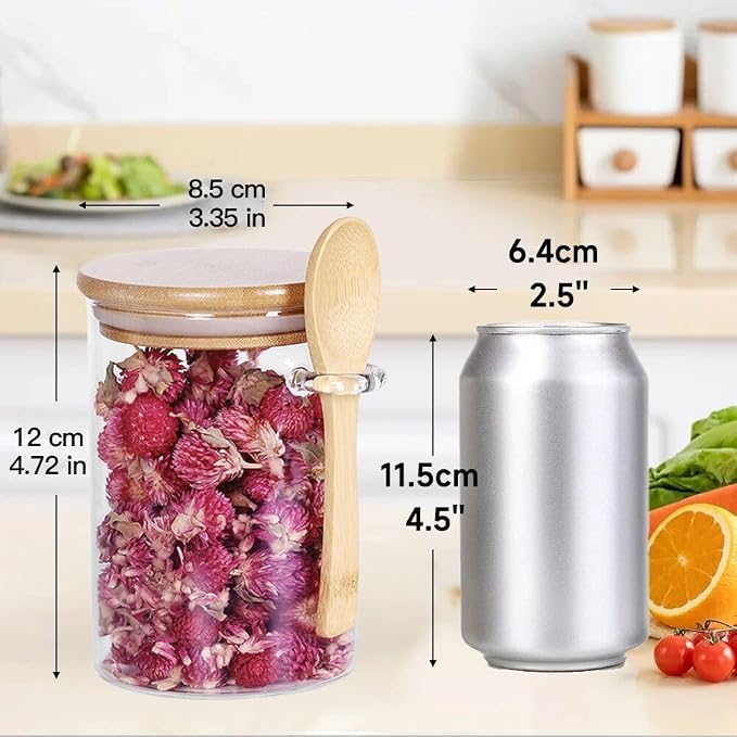 Airtight Food Storage Containers with Bamboo Lids and Spoon for Coffee Beans, Flour, Cookie, Sugar, Tea, Nuts and Spice Bath salt and more(1 Pack)