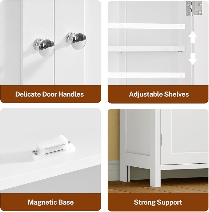 TEENFON 66.9" H Tall Bathroom Storage Cabinet with 4 Doors & 2 Open Shelves | Bathroom Cabinet with Adjustable Shelves, Large Capacity Cabinet for Kitchen, Living Room, Entryway, Laundry & Pantry, White