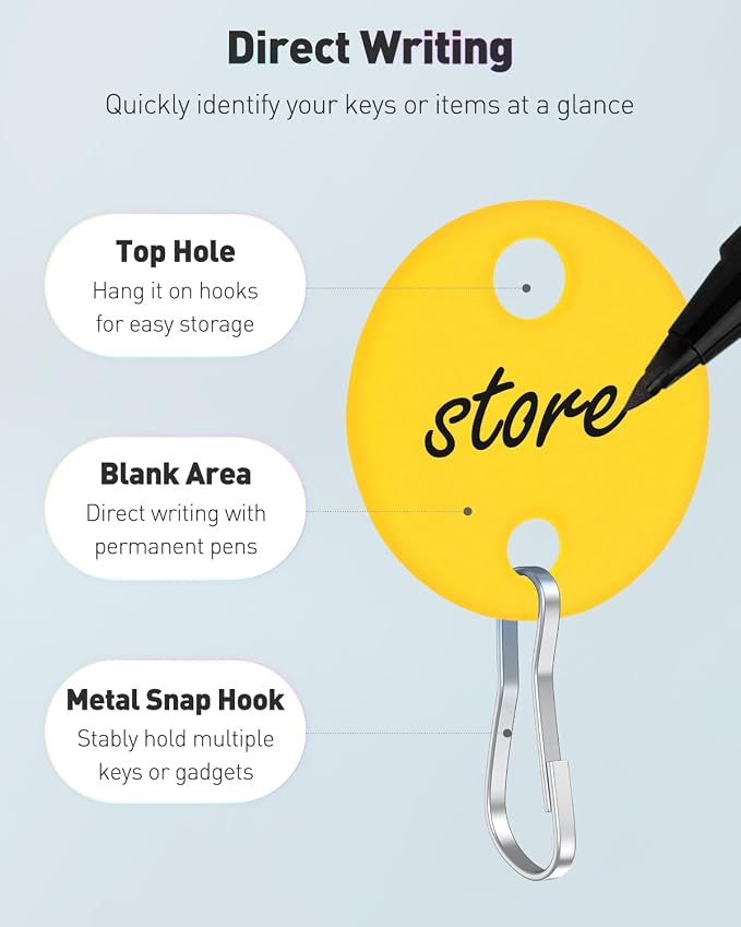 Uniclife 50 Pcs Key Tags 1 Inch Plastic Key Chain Tags with Metal Snap Hooks Double-Sided Writable Colorful Tags Sturdy Key Item Identifiers for Home and Office, 7 Colors