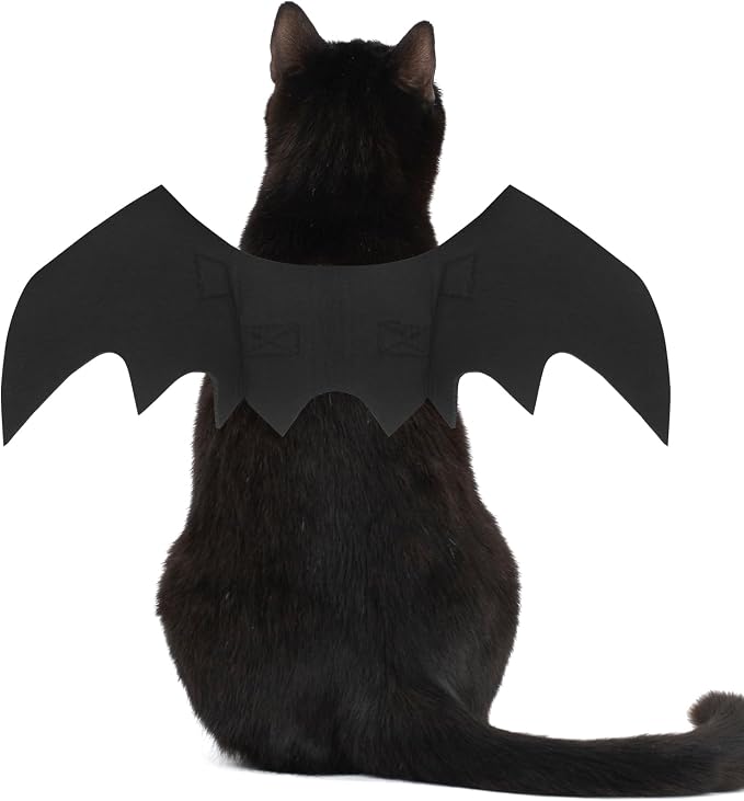 OLANRUN Cat Halloween Costume, Cat Costumes, Small Dog Halloween Costumes - Bat Wing with Pumpkin Bell for Pet Halloween Cosplay Party Dress Up Accessories (Medium)