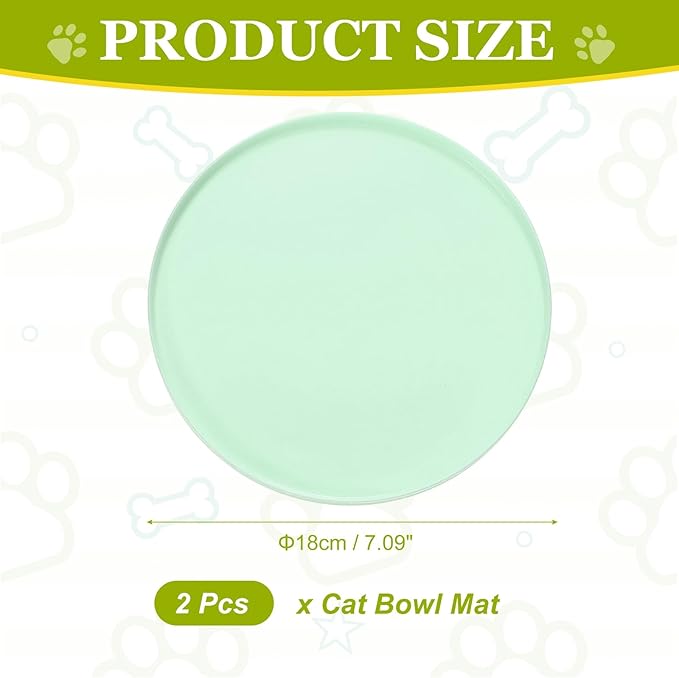 Cat Food Mat, 7x7 Inch Silicone Pet Feeding Mat Non-Slip Round Waterproof Dog Water Bowl Tray Raised Edge Protects Floors (2Pcs, Green), Intended for Pets Bowl/Fountain