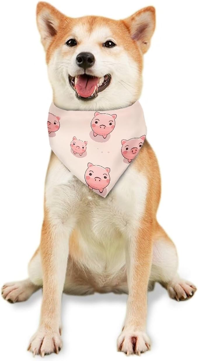 Howilath Kawaii Cartoon Pigs Print Dog Bandana, Pet Kerchief Polyester Scarf Neckerchief, Washable Accessories