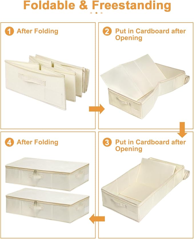 punemi Sturdy Under Bed Storage Box, Wedding Dress, 3Pack, Beige | Rigid Sides & Bottom, 50L Large Capacity for Evening Gowns & Heirlooms, Ideal for Closet, Shelf & Cabinet Storage