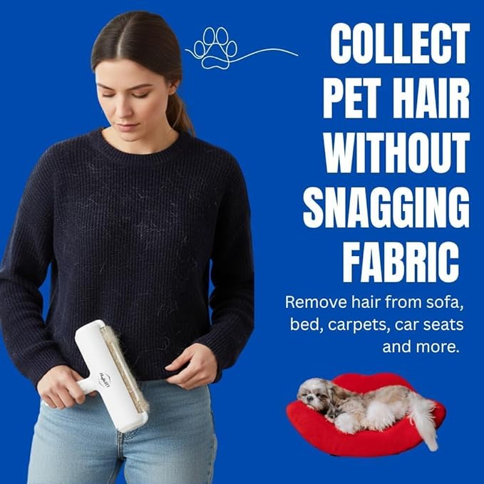 Pet Hair Remover Roller | Reusable Lint Roller for Dog & Cat Hair | Multi-Surface Fur Remover for Furniture, Couch, Carpet, Clothes & Bedding | Portable, Eco-Friendly Cleaning Tool (White)