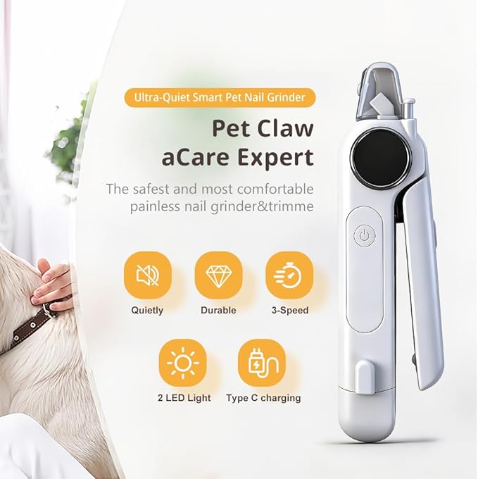 Electric Dog Nail Grinder & Clipper, Rechargeable Quiet Pet Nail Trimmer with LED Light, Professional Dog Nail File for Large Small Dogs, Cats, Puppies – Safe Painless Grooming Tool