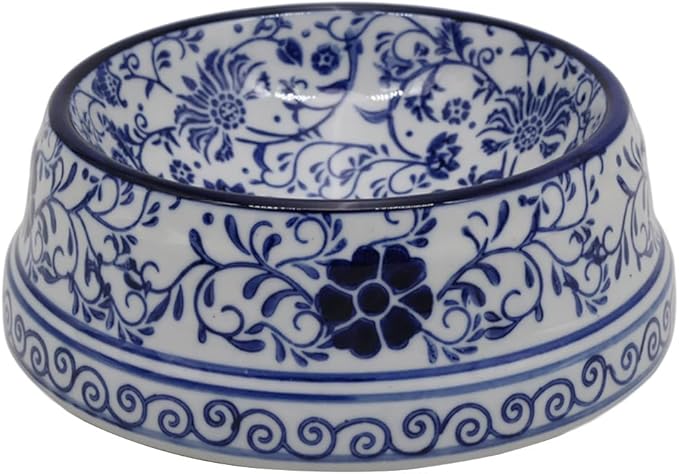 Aimusego Ceramic Dog Bowl 6.7" for Small Dogs and Cats Porcelain Chinoiserie Food and Water Bowls Dish for Pet, Pet Feeder Bowl, Microwave & Dishwasher Safe, Blue & White Floral