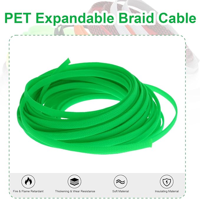 Heyiarbeit 10m/32.8ft PET Expandable Braid Cable Sleeving Flexible Wire Mesh Sleeve Fluorescent Green 6mm
