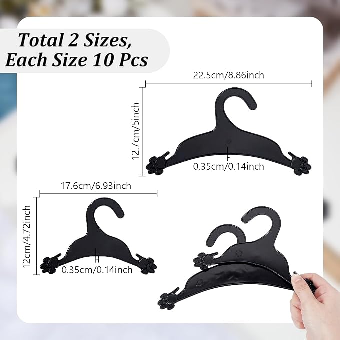 NBEADS 20Pcs 2 Styles Pet Apparel Hangers, Mini Clothes Hanger Plastic Pet Dog Clothes Hangers Costume Rack pet Clothes Hanger for Dog Cats Clothing Closet, Black