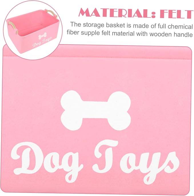 Ipetboom Large Pink Felt Dog Storage Box with Handle Spacious Pet Organizer for Treats Collars Blankets and Accessories Compact and Portable Basket for Home Use