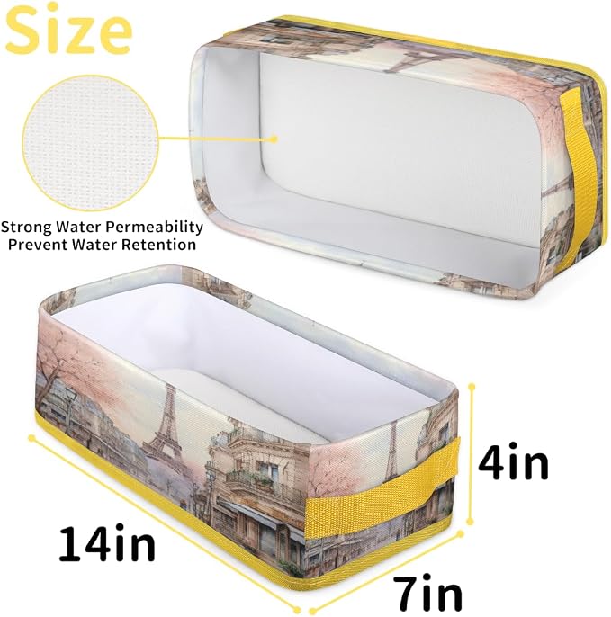 Paris Tower Architecture Bathroom Storage Basket, Foldable with Handle Open Countertop Paper Towel Decorative Box, Toilet Tank Top Shelf Baskets for Home Closet Bedroom Living Room Office