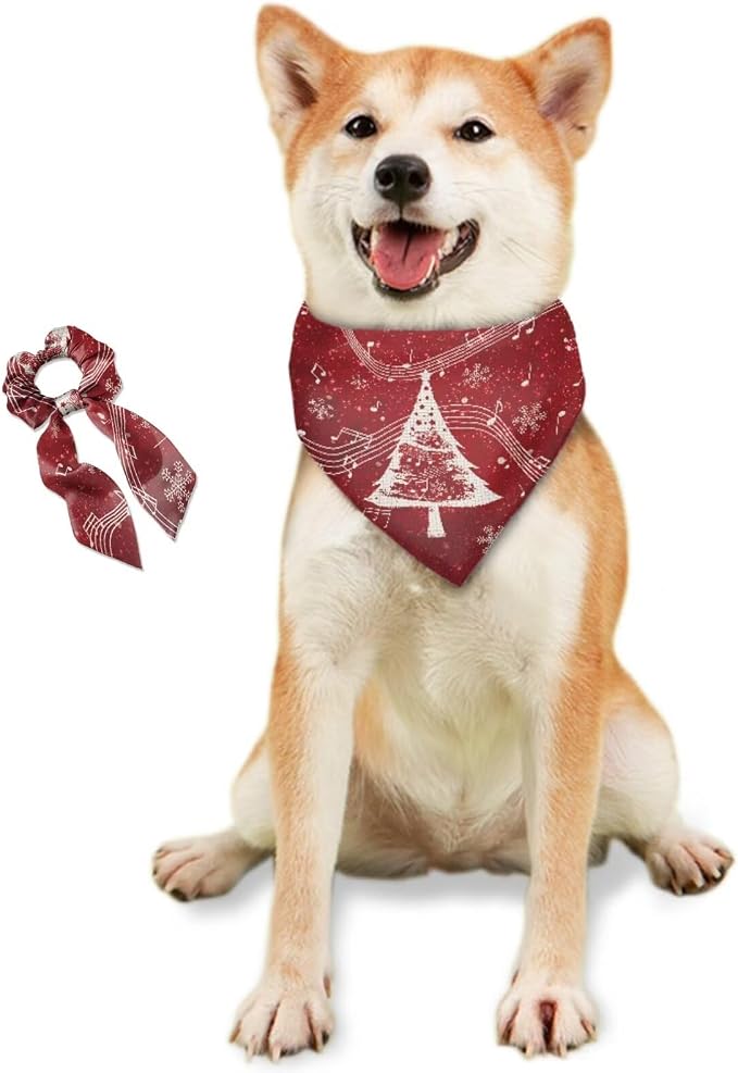 COEQINE Dog and Owner Matching Clothes Christmas Dogs Bandanas Bulk Xmas Tree Red White Music with Hair Tie Bow for Women Dog Pet Lovers Gifts for Birthday Holiday Party Costume