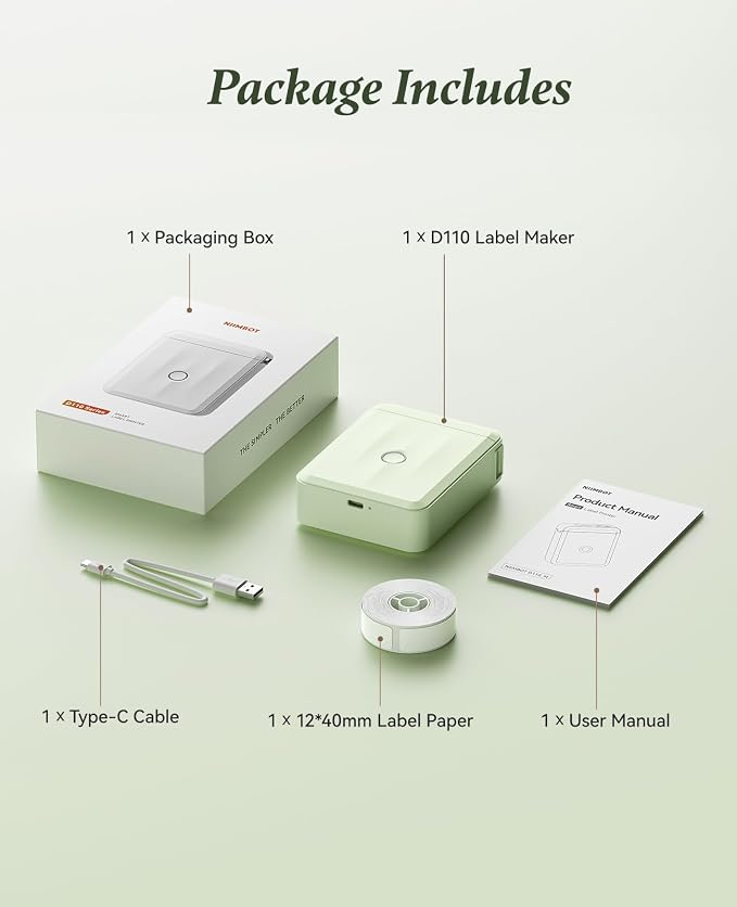 NIIMBOT D110 Label Maker Machine, Bluetooth Thermal Label Printer for School Home Office Organization, Mini Thermal Printer, Label Maker with 1 Label Tape, Green