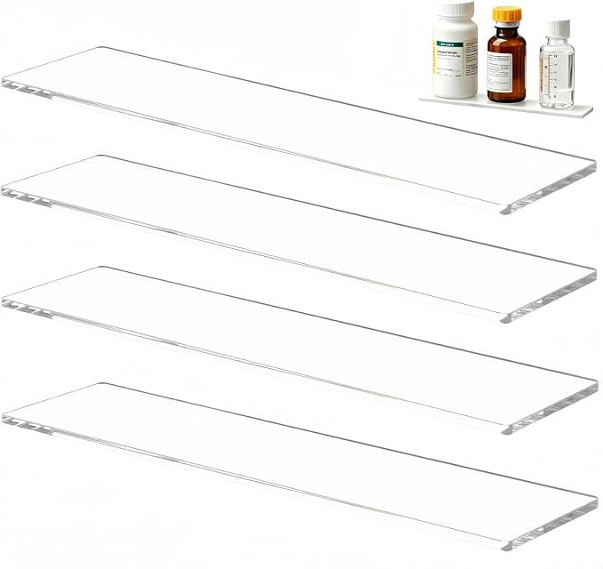 4 Pack 13.2Inch Acrylic Medicine Cabinet Shelves, Medicine Cabinet Shelf Replacement, Clear Storage Rack Organizer, Replacement Shelves for Cabinets, Bathroom Vanity Cabinet Shelf