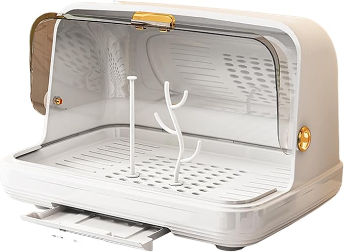 kowaku Rack Rack with Cover Organizer Storage Box Dish Drainer Portable Cabinet Organizer View Easy to Clean for Food, White Medium