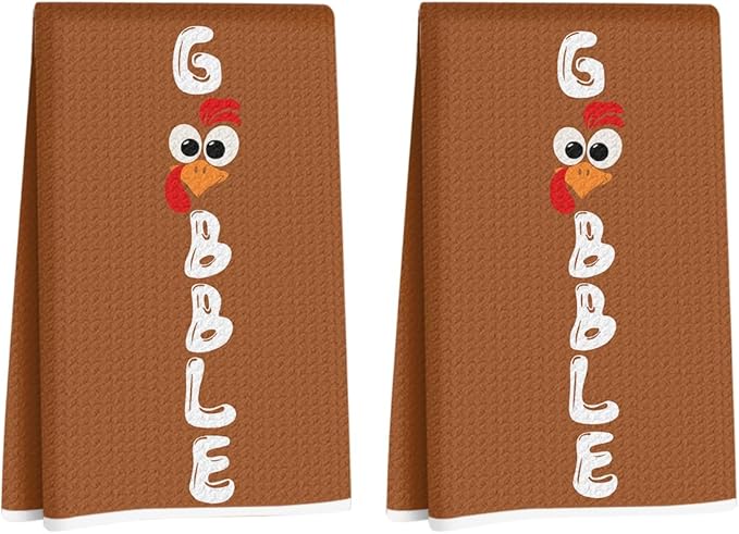 2 Pcs Funny Gobble Chicken Kitchen Towels 24x14 Inch, Chicken Lovers Gifts Reusable Dish Towels for Kitchen Home Farmhouse Decor, Waffle Weave Hand Cloth Tea Towel, Humorous Gifts for Women Friend