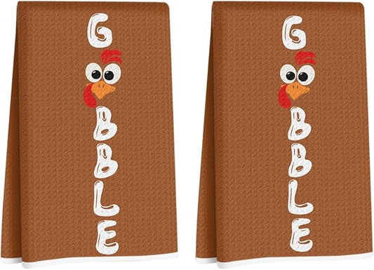 2 Pcs Funny Gobble Chicken Kitchen Towels 24x14 Inch, Chicken Lovers Gifts Reusable Dish Towels for Kitchen Home Farmhouse Decor, Waffle Weave Hand Cloth Tea Towel, Humorous Gifts for Women Friend