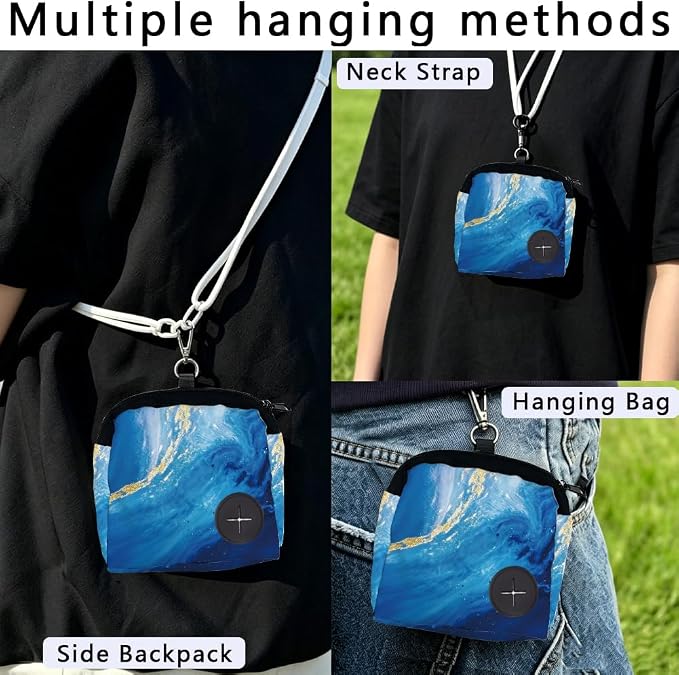 Dog Treat Pouch 5.12 x 4.72 Inch Treat Pouches for Pet Training Blue Marble Texture Polyester Portable Snack Reward Dog Food Dispenser with 1 Roll Garbage Bags for Traveling Outdoor Use