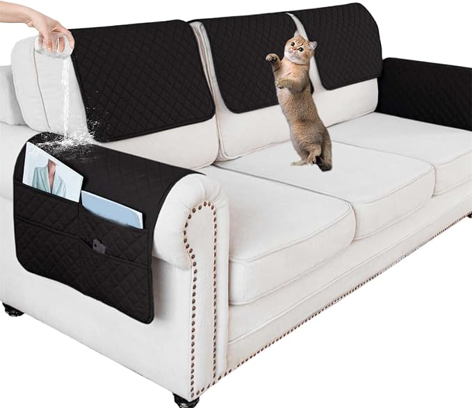 Large Polyester Armrest and Headrest Covers with 2 Pockets | Soft, smooth polyester resists daily wear nonslip silicone backing helps shield recliners and sofas from pet scratches