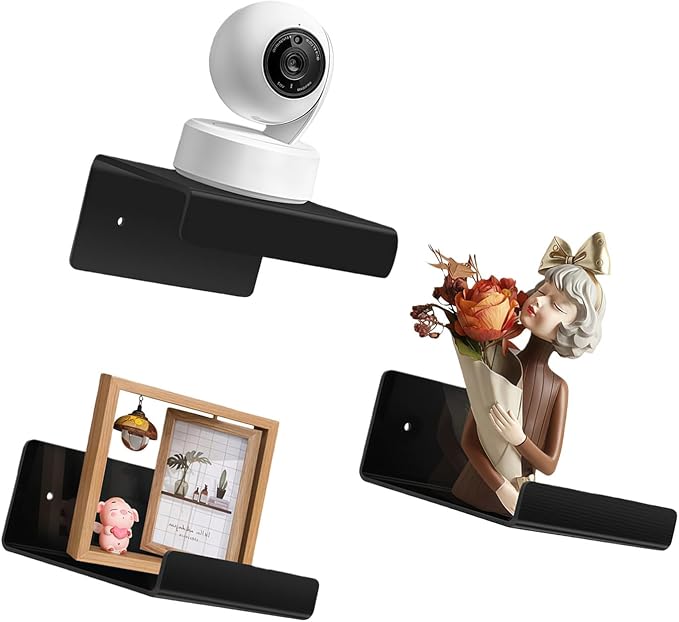 Pack of 3 Wall Mount Shelves for Security Cameras Remote Controls Modern Organization Living Room Bathroom Storage