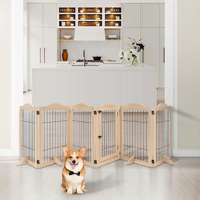 unipaws 132" Extra Wide Dog Gate and Pet Playpen with Walk Through Door