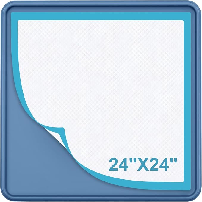 Puppy Pad Holder, 24"x24" Silicone Dog Pee Pad Holder Tray with Raised 0.75" Edge,No Spill Leak-Proof Mat Holder for Dog Training Pads,Square Potty Trays for Home Floor Protection, Blue