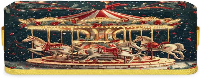 Amusement Park Carousel Bathroom Storage Basket Waterproof Foldable Storage Bins with Handles Decorative Toilet Paper Storage Basket for Organizing for House Bathroom Toiletries